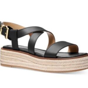 MICHAEL Lynn Leather Buckled Espadrille Sandals